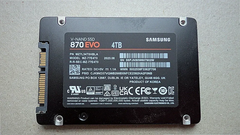 Samsung 870 EVO 4TB 2.5" SATA III Internal SSD (MZ-77E4T0B/AM) 99% health