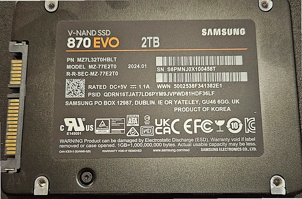 SAMSUNG 870 EVO V-NAND SSD 2TB MZ-77E2T0 2.5" SOLID STATE DRIVE 98% Health